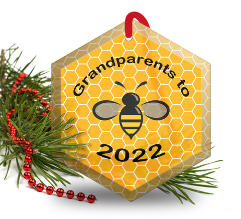Grandparents to Be ( Bee) Beveled Glass Christmas Ornament - With Date