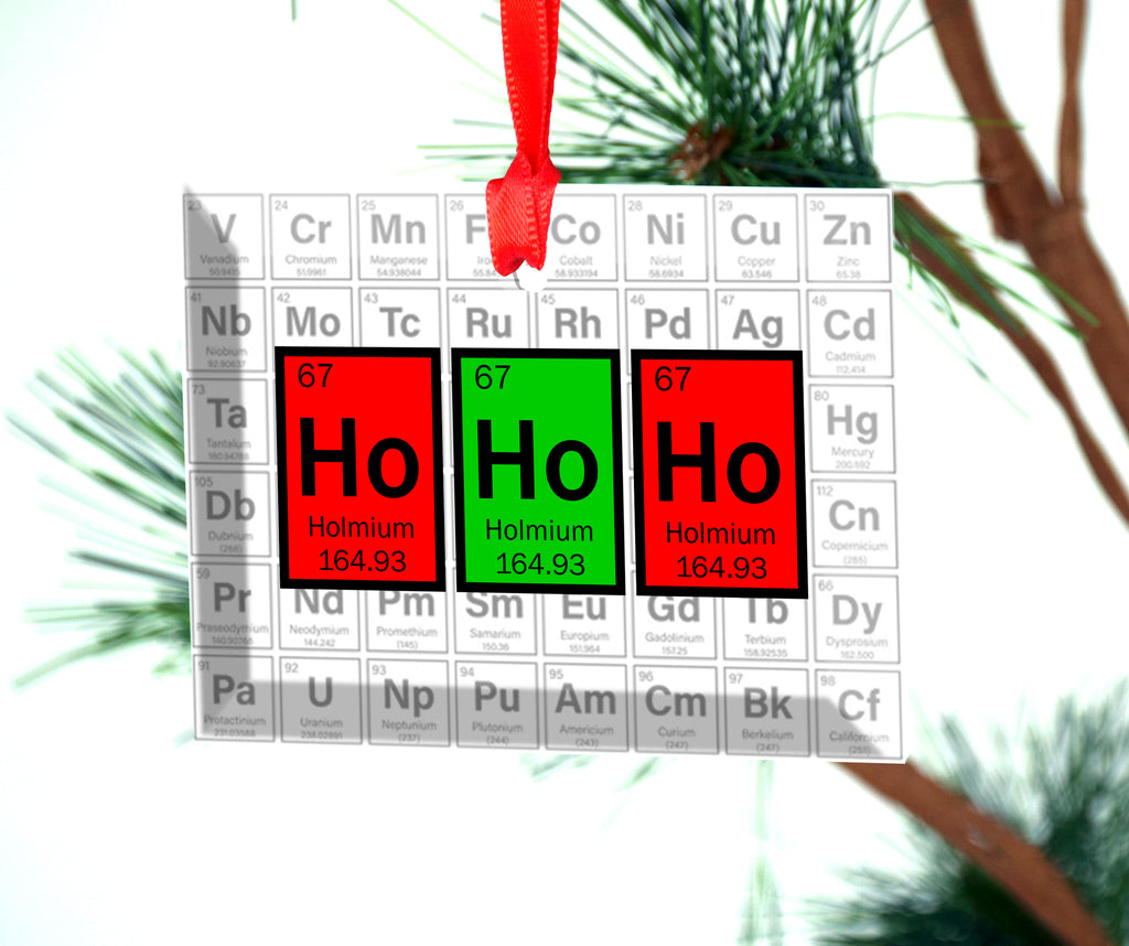 Ho Ho Ho Periodic Table of Elements Glass Christmas Ornament