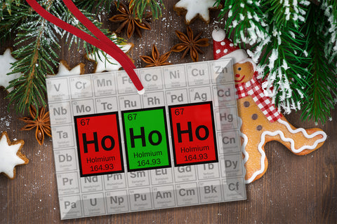Ho Ho Ho Periodic Table of Elements Glass Christmas Ornament