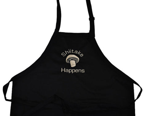 Shiitake Happens Funny Embroidered Adjustable Apron - Cooking or Grilling