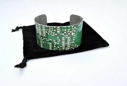 Green Circuit Board Image Aluminum Geeky Cuff