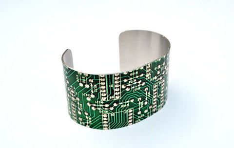 Green Circuit Board Image Aluminum Geeky Cuff
