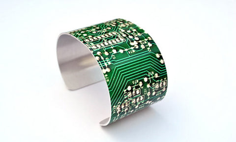 Green Circuit Board Image Aluminum Geeky Cuff