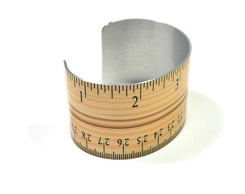 Wooden School Ruler Image Aluminum Cuff