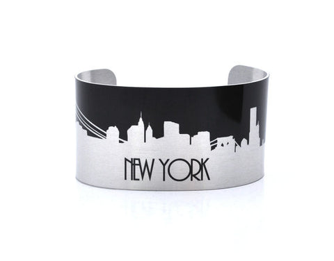 New York Silver and Black Skyline Aluminum Cuff