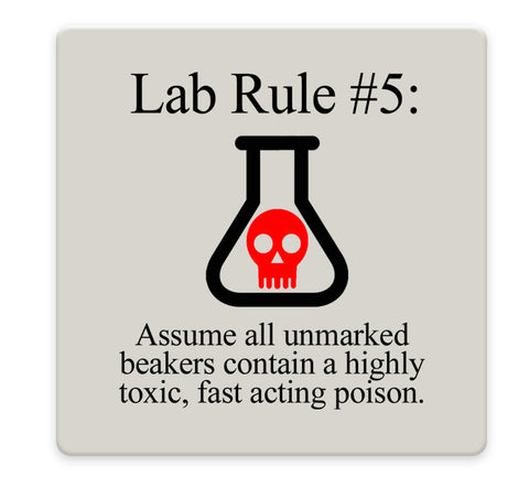 Lab Rules 1-6 Coaster Set - Ceramic Tile 6 Piece Set - Caddy Included