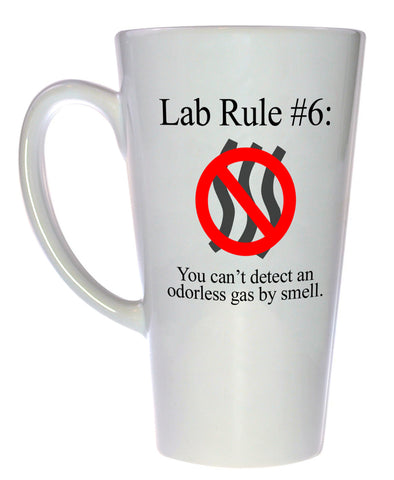 Lab Rule #6: You Can't Detect an Odorless Gas by Smell Mug, Latte Size