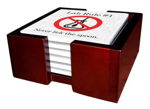 Lab Rules #1 - #6 Coaster Set With Holder- Tile Coaster Set - 6 Piece Set - Holder Included