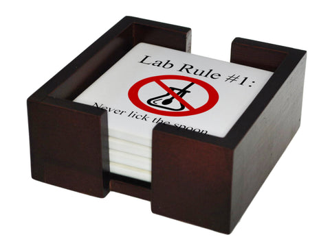 Lab Rules 1-6 Coaster Set - Ceramic Tile 6 Piece Set - Caddy Included