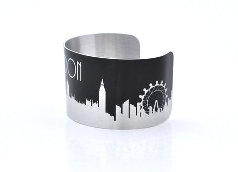 London Silver and Black Skyline Aluminum Cuff
