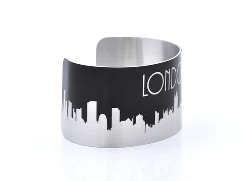 London Silver and Black Skyline Aluminum Cuff