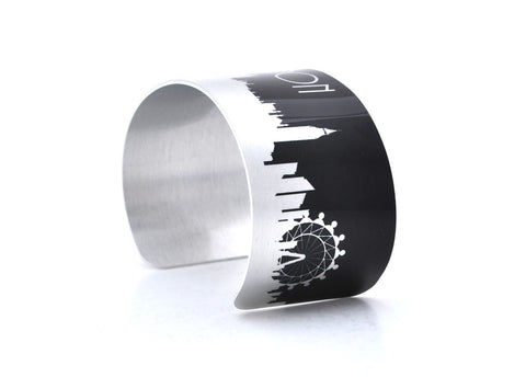 London Silver and Black Skyline Aluminum Cuff