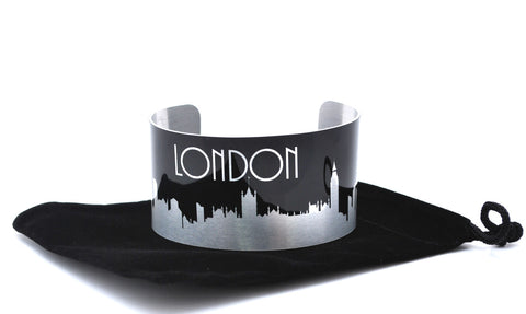 London Silver and Black Skyline Aluminum Cuff