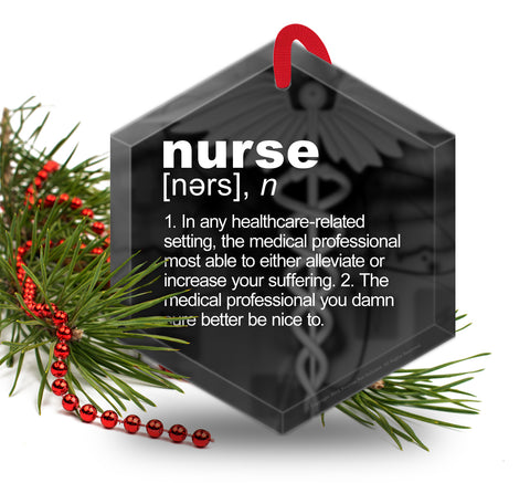 Nurse Definition Funny Glass Christmas Ornament
