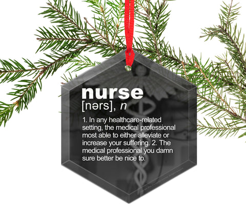 Nurse Definition Funny Glass Christmas Ornament