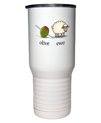 Olive Ewe ( I Love You) Camel White Travel Mug- 20 ounce