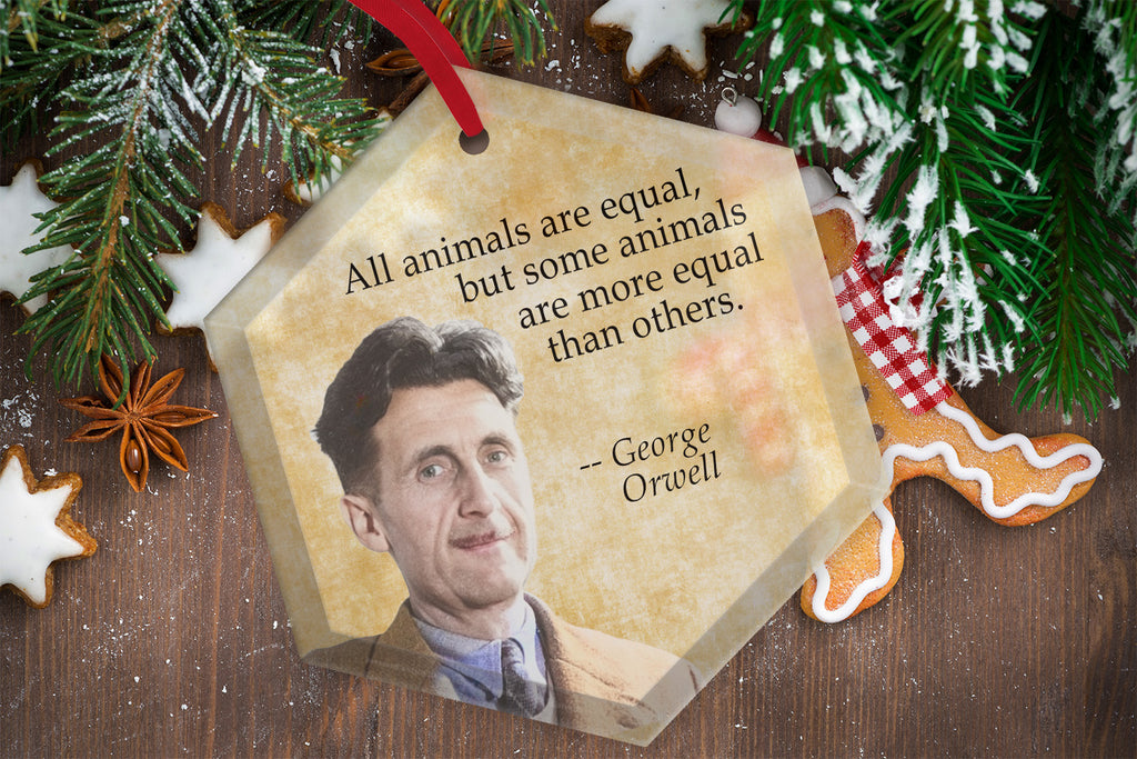 George Orwell Quote - Famous Literary Authors Glass Christmas Ornament