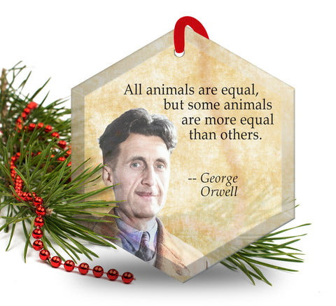 George Orwell Quote - Famous Literary Authors Glass Christmas Ornament