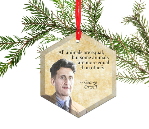 George Orwell Quote - Famous Literary Authors Glass Christmas Ornament