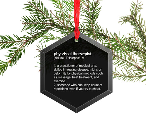 Physical Therapist  Definition Funny Glass Christmas Ornament