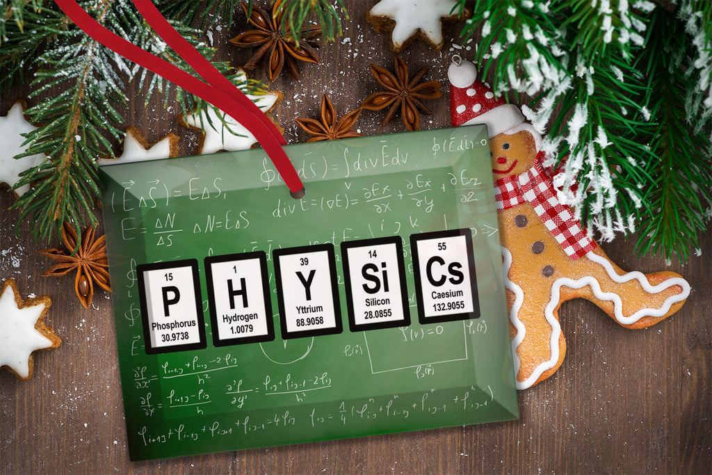 Physics Periodic Table of Elements Glass Christmas Ornament