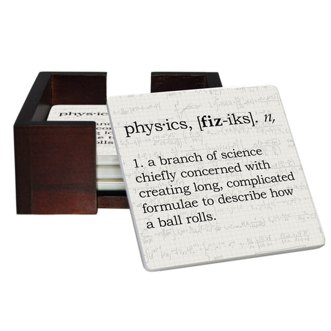 Physics Definition Coaster Set - Ceramic Tile 4 Piece Set - Caddy Included