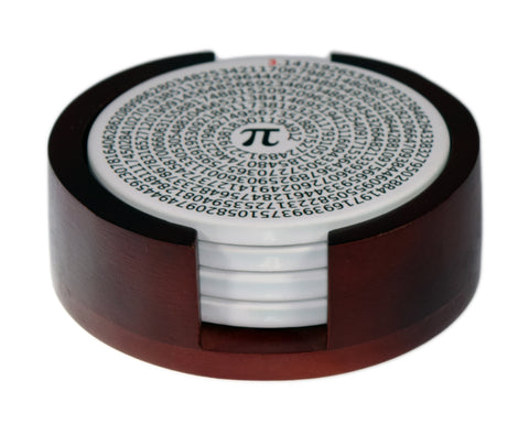 Value of Pi Coaster Set - Ceramic Round Tile 4 Piece Set - Caddy Included