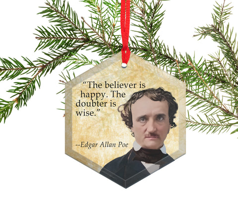 Edgar Allen Poe Quote - Famous Literary Authors Glass Christmas Ornament