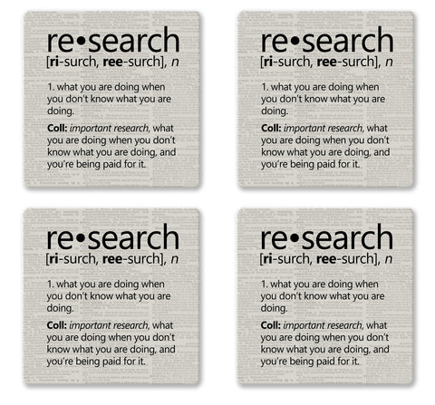 Research Definition Coaster Set - Ceramic Tile 4 Piece Set - Caddy Included
