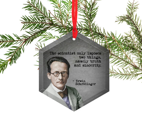Erwin Schrodinger Glass Christmas Ornament