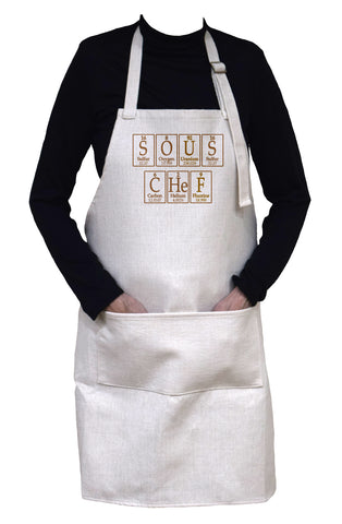Sous Chef Apron Spelled Using Periodic Table of Elements Symbols - Adjustable Neck Apron With Large Front Pocket