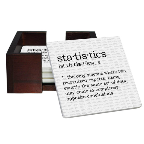 Statistics Definition Coaster Set - Ceramic Tile 4 Piece Set - Caddy Included