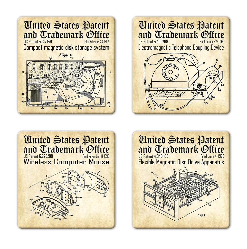 Computer Patent Drawing Computer Patent Drawing and Trademarks 4 Piece Ceramic Coaster Set ...