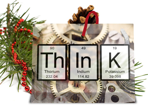 Think Periodic Table of Elements Glass Christmas Ornament