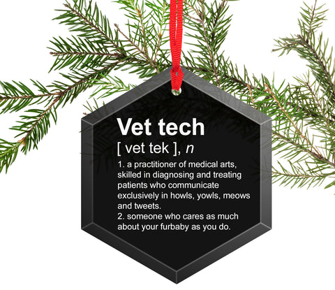 Vet Tech Definition Funny Glass Christmas Ornament