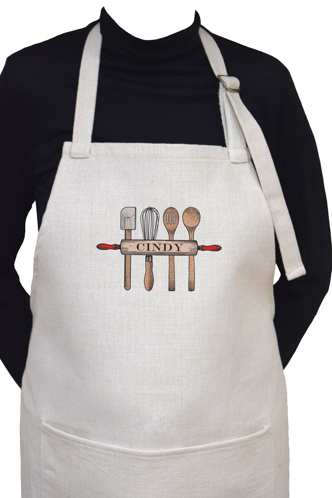 Personalized Cooking Tool Apron With Adjustable Neck and Large Front Pocket